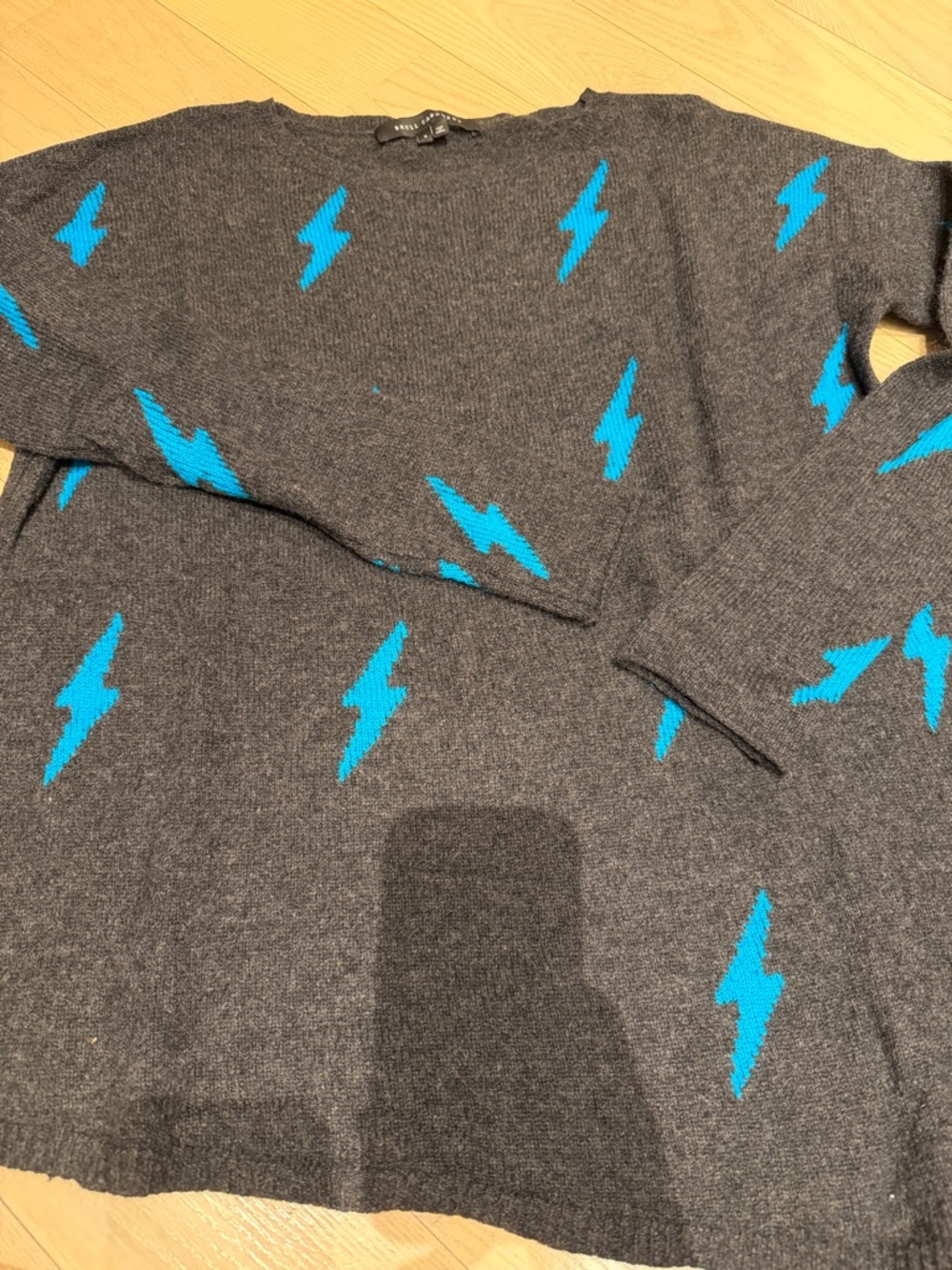 Charcoal Gray Lightning Pattern Cashmere Sweater